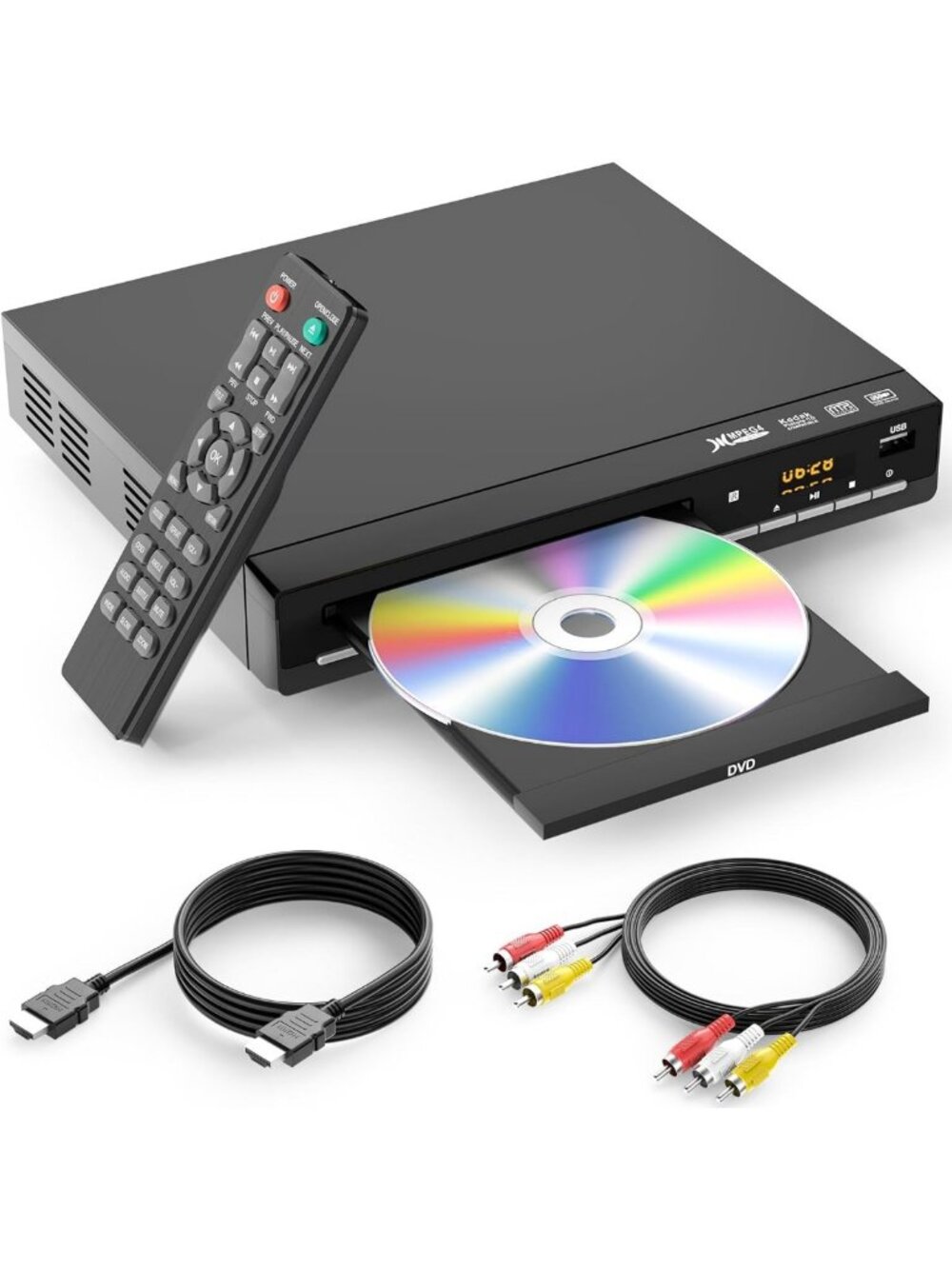 All-Region DVD Player for TV with HDMI, Plays CD/DVD/VCD, 1080P Support, Remote